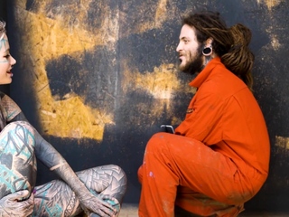 Alt dominatrix pegging tattooed worker